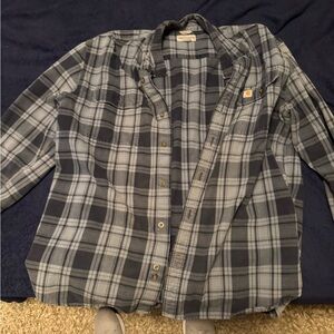 Carhartt Navy and Gray Plaid Button Down Shirt